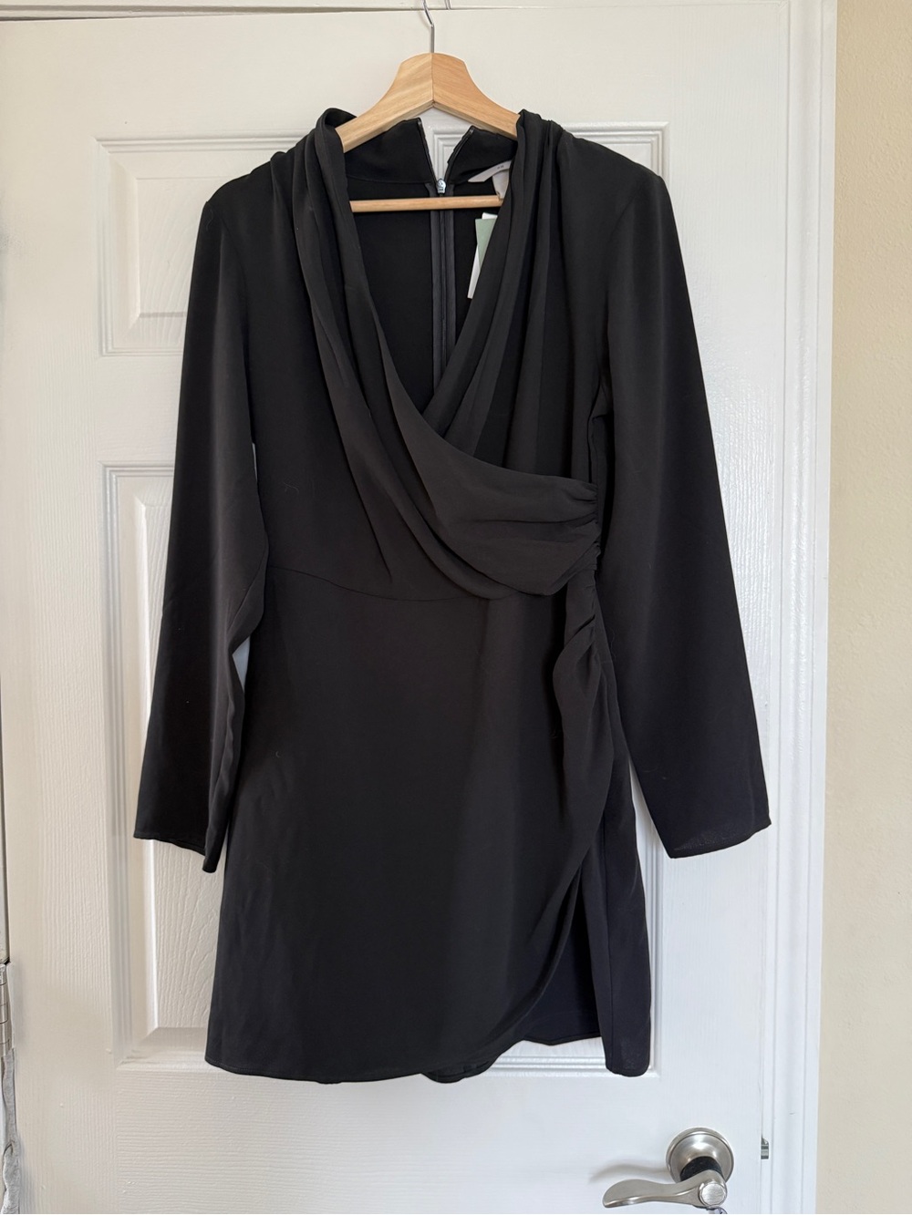 H&M Black Long-Sleeve Draped Wrap Dress
